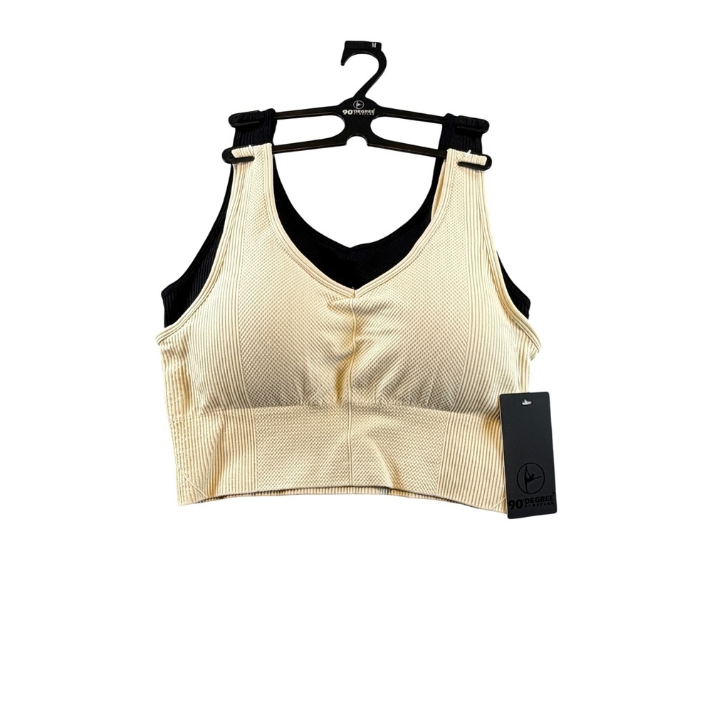 90 Degree by Reflex 2pk Seamless Lindsay Multi-Textured Bras Black Cream Medium